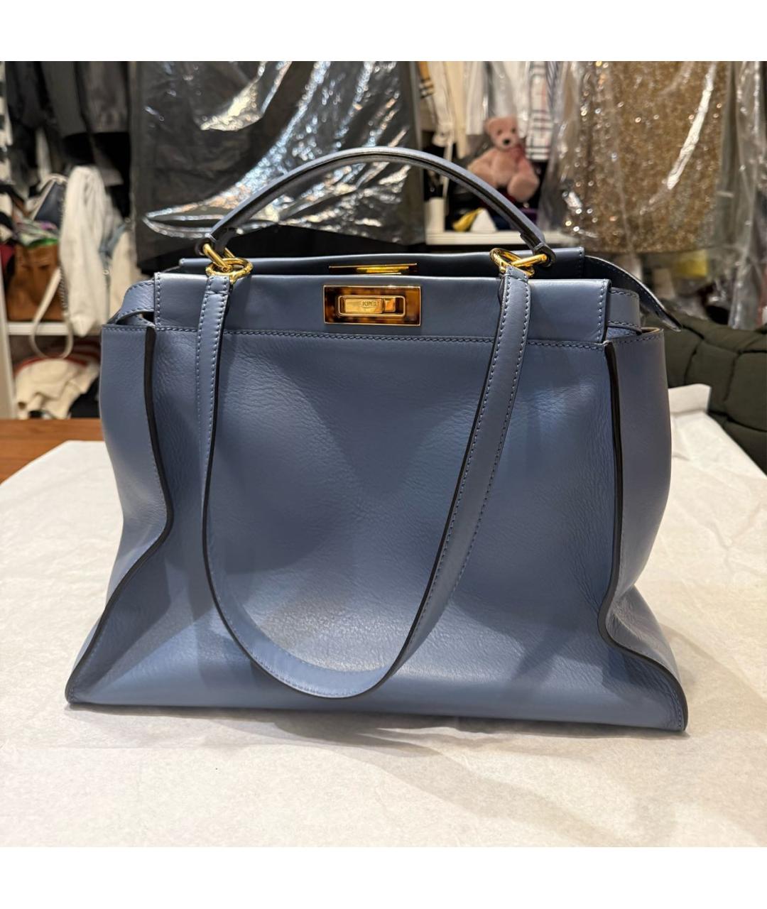 FENDI Голубая кожаная сумка тоут, фото 2