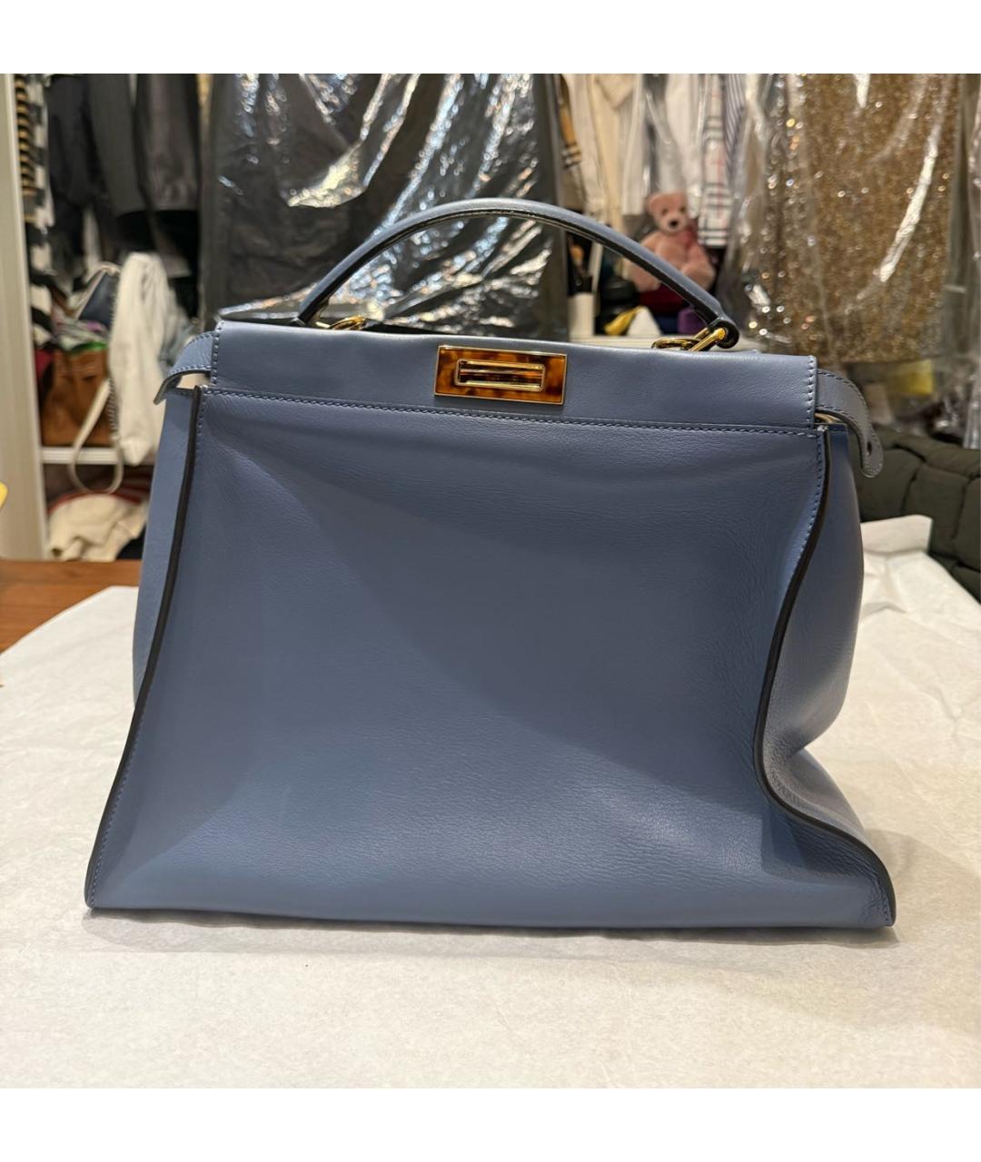 FENDI Голубая кожаная сумка тоут, фото 9