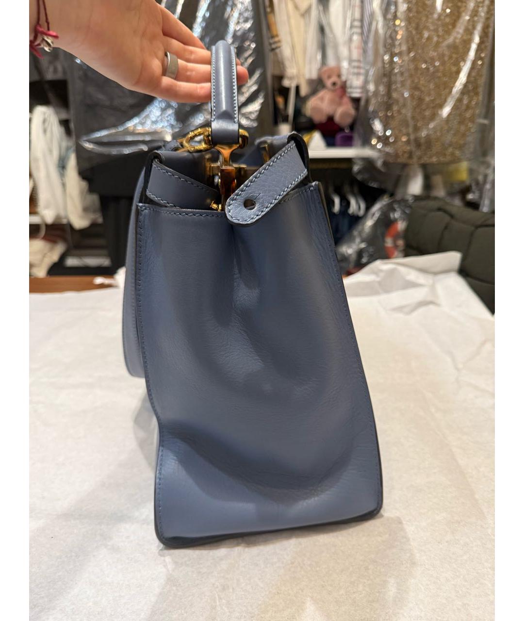 FENDI Голубая кожаная сумка тоут, фото 3