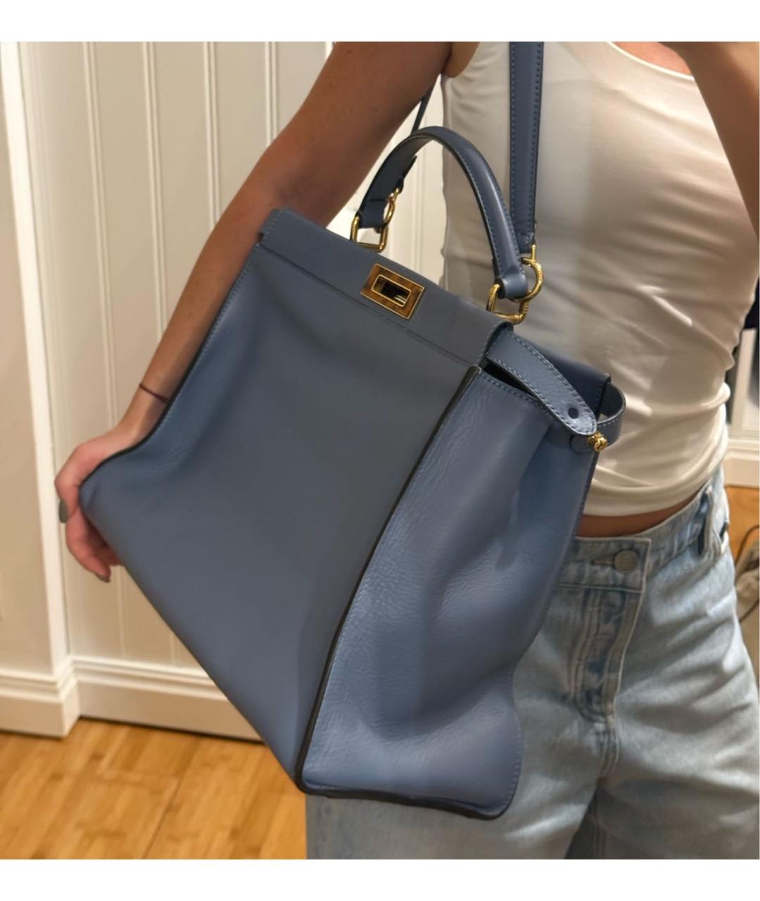 FENDI Голубая кожаная сумка тоут, фото 8