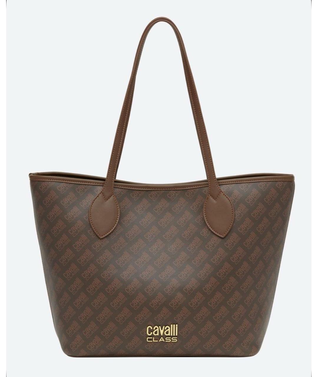 CAVALLI CLASS Коричневая кожаная сумка тоут, фото 4
