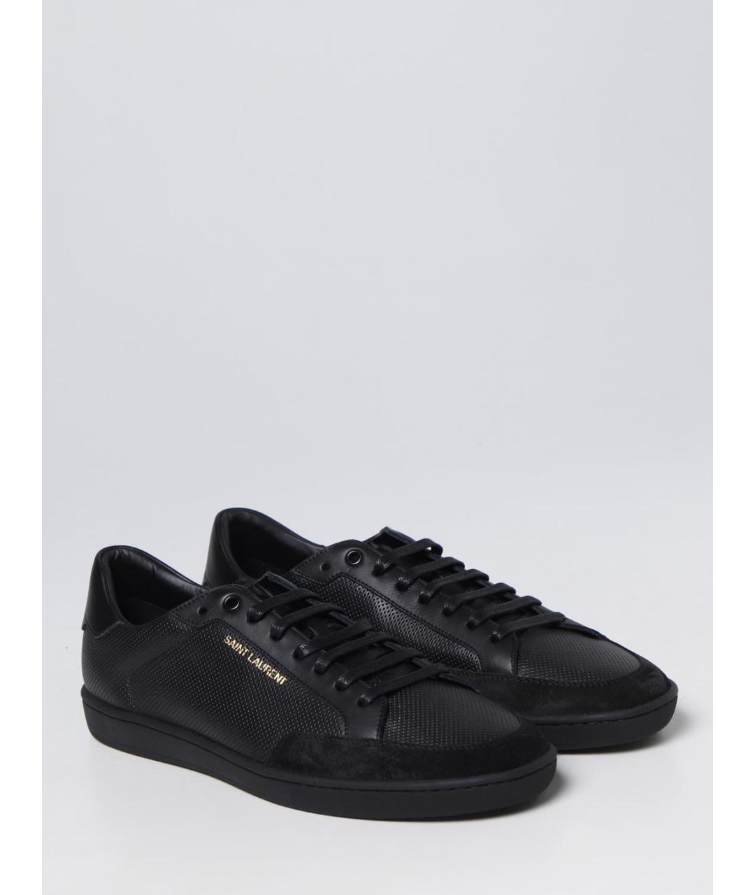 SAINT LAURENT Черные кожаные низкие кроссовки / кеды, фото 2