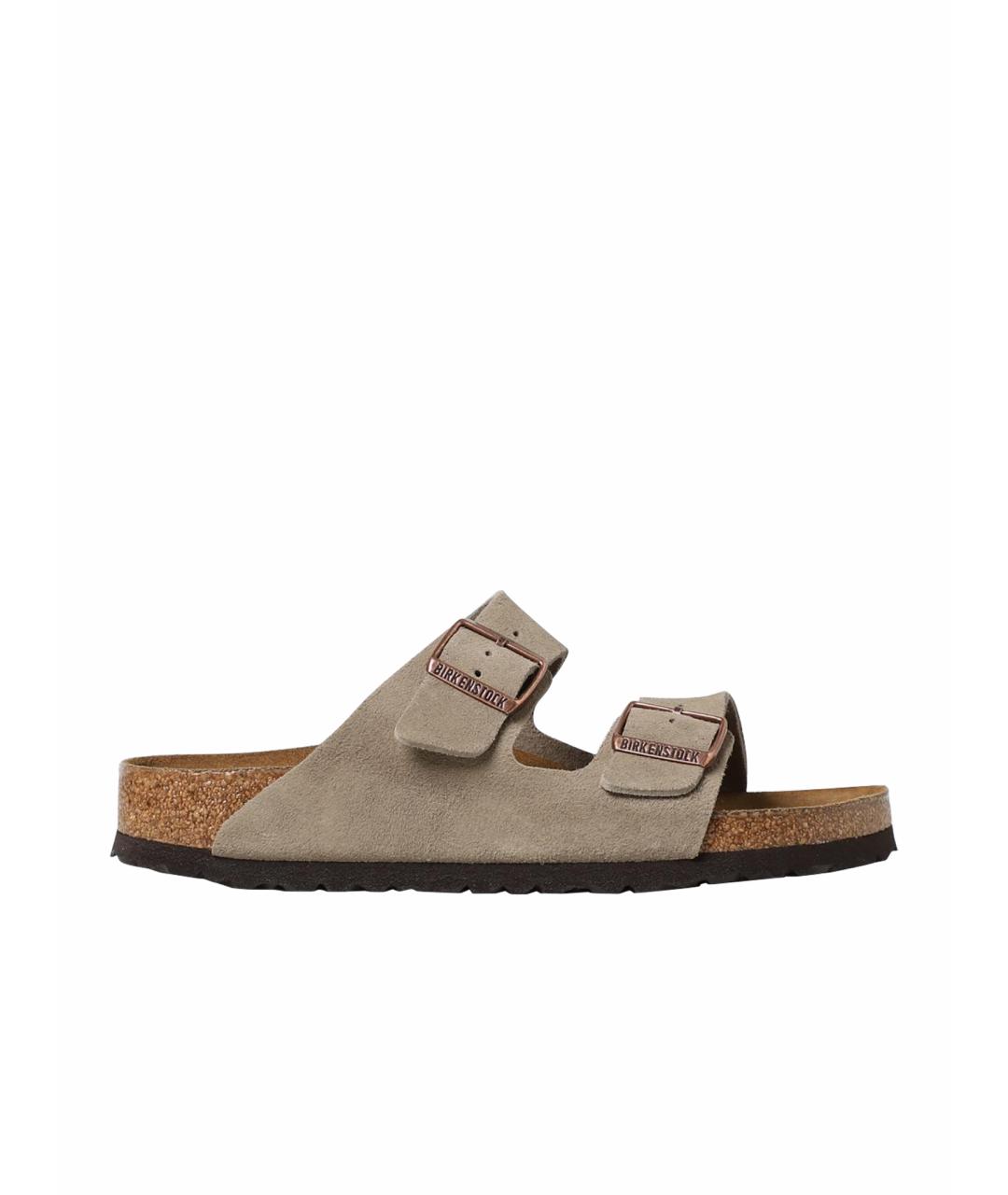 BIRKENSTOCK Серые кожаные шлепанцы, фото 1