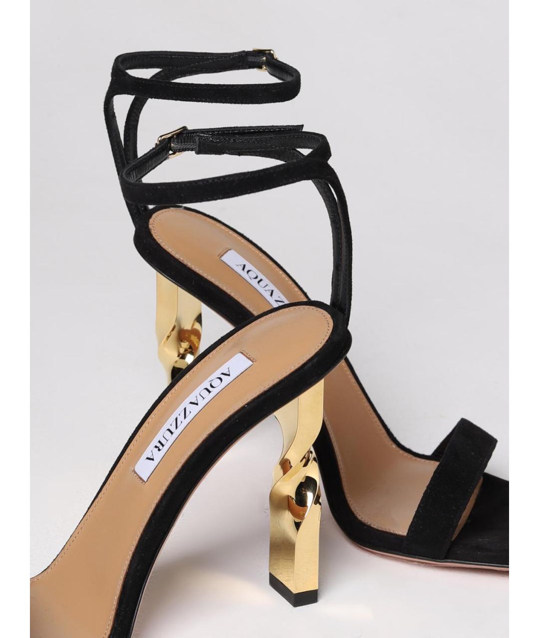AQUAZZURA Черные кожаные босоножки, фото 4