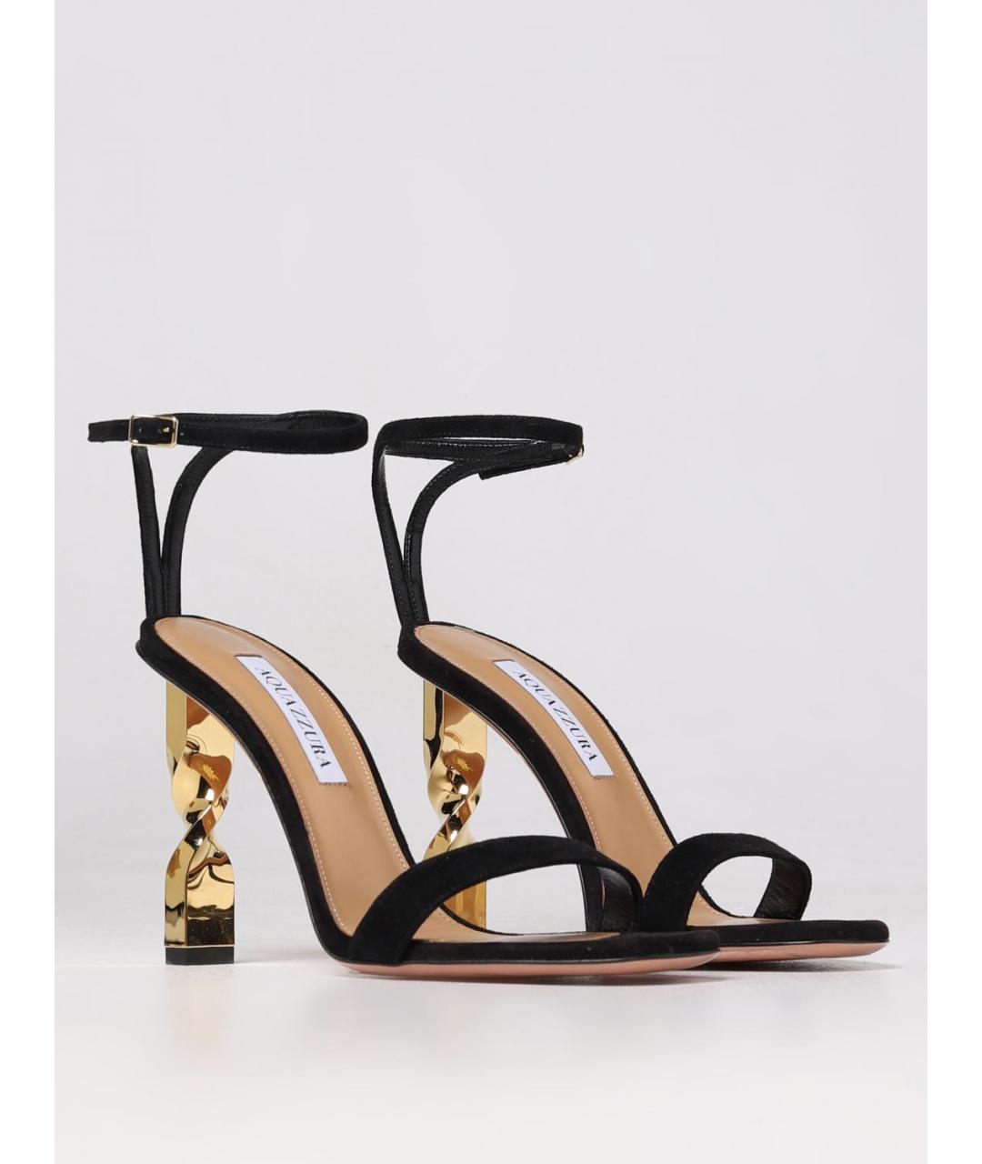 AQUAZZURA Черные кожаные босоножки, фото 2