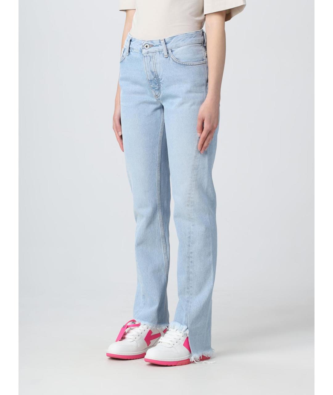 OFF-WHITE Голубые хлопковые прямые джинсы, фото 5