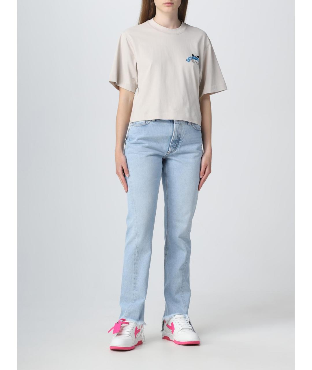 OFF-WHITE Голубые хлопковые прямые джинсы, фото 3