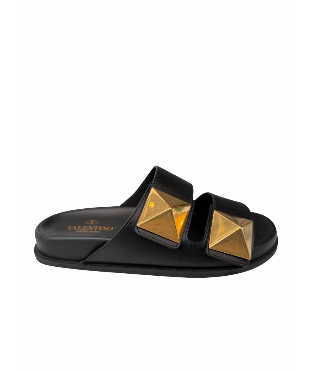 VALENTINO Черные кожаные шлепанцы, фото 1