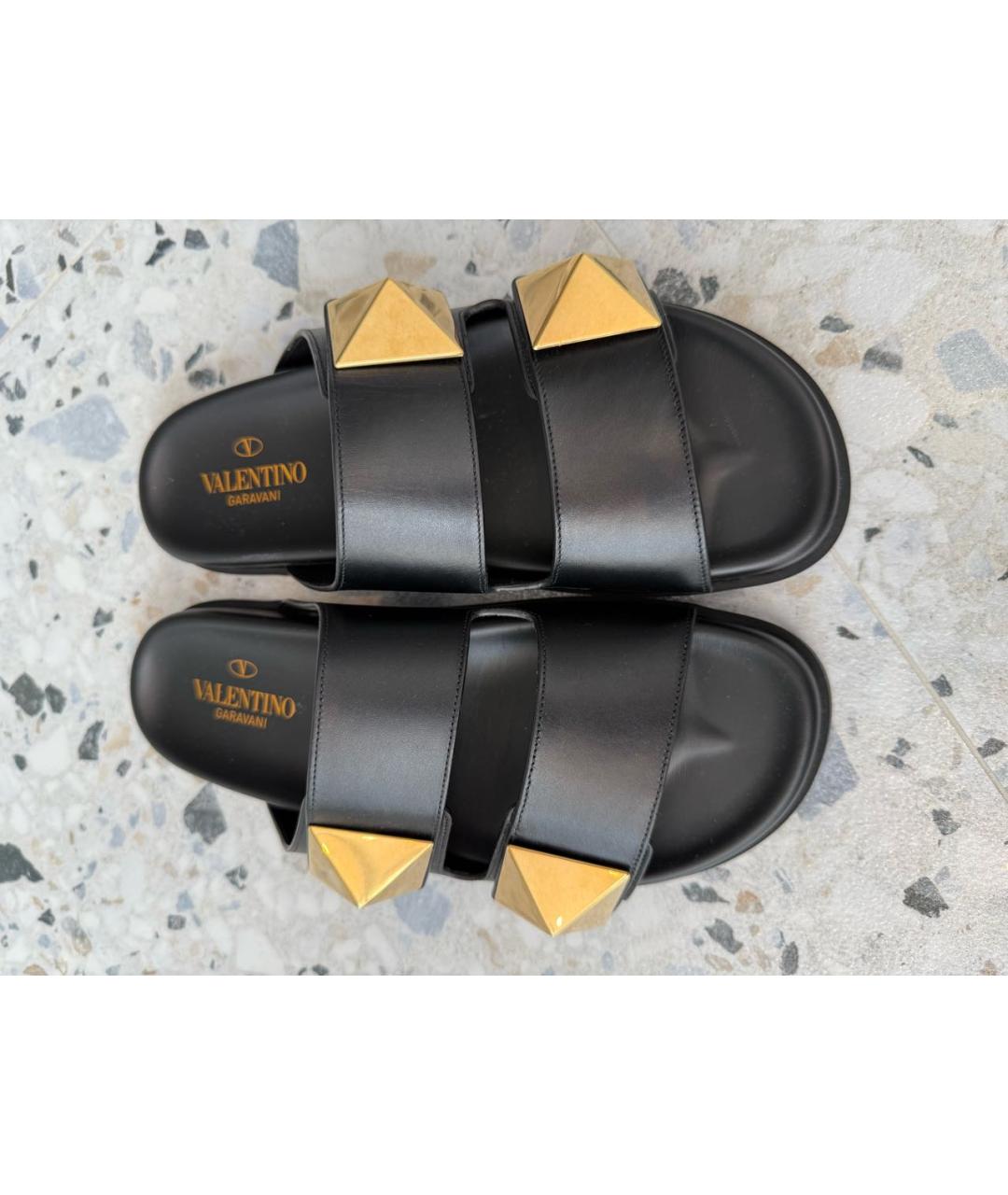 VALENTINO Черные кожаные шлепанцы, фото 2