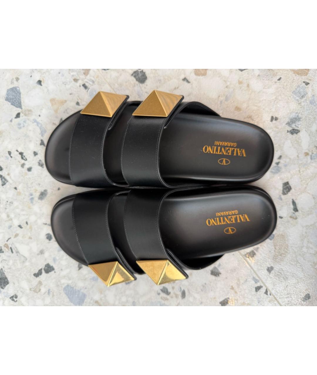VALENTINO Черные кожаные шлепанцы, фото 3