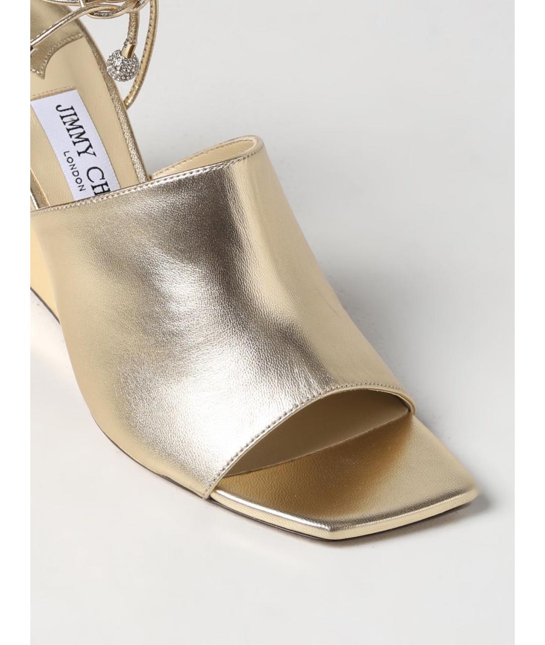 JIMMY CHOO Золотые кожаные босоножки, фото 4