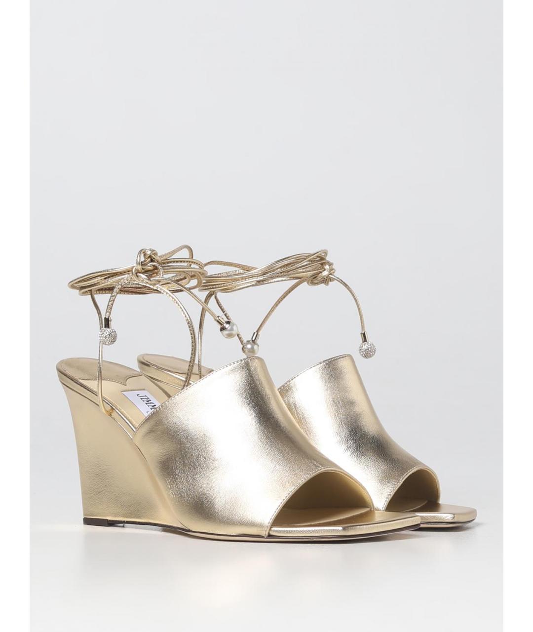 JIMMY CHOO Золотые кожаные босоножки, фото 2