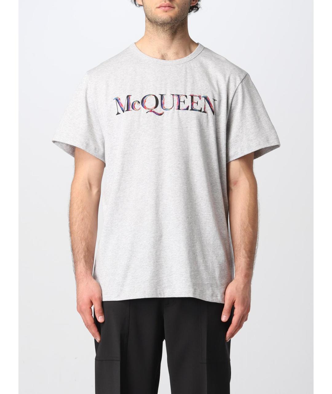 ALEXANDER MCQUEEN Серая хлопковая футболка, фото 2