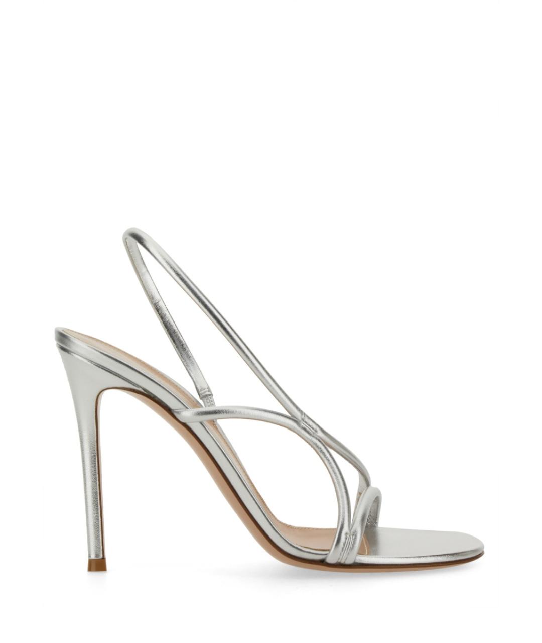 GIANVITO ROSSI Серебряные кожаные босоножки, фото 1