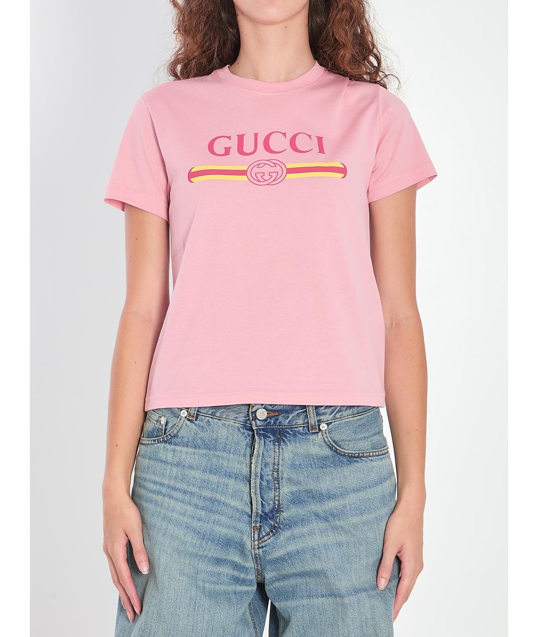 GUCCI Розовая хлопковая футболка, фото 2
