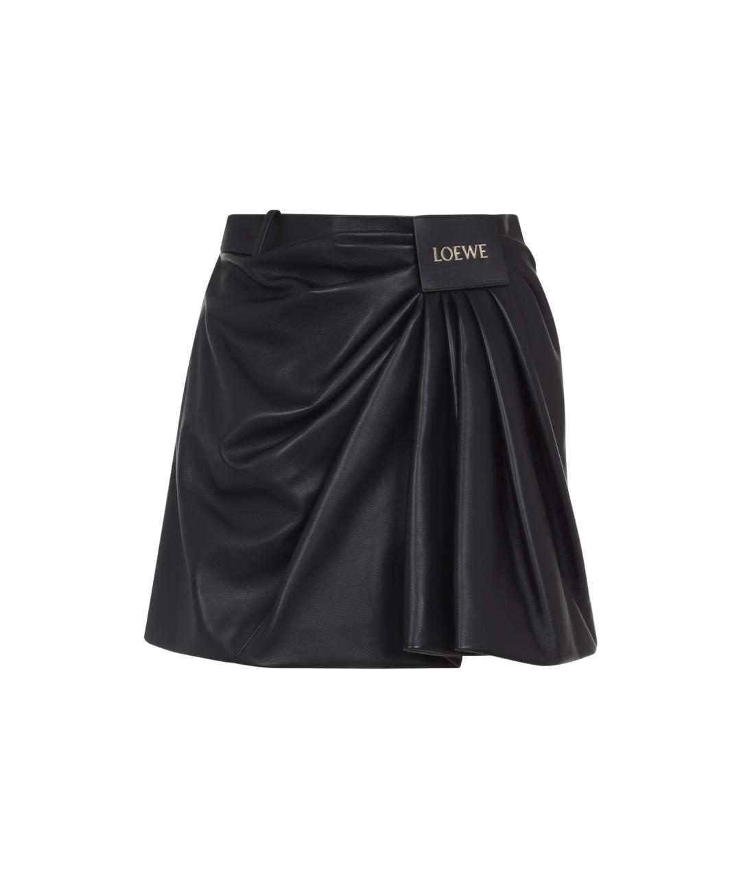 LOEWE Черная кожаная юбка мини, фото 1