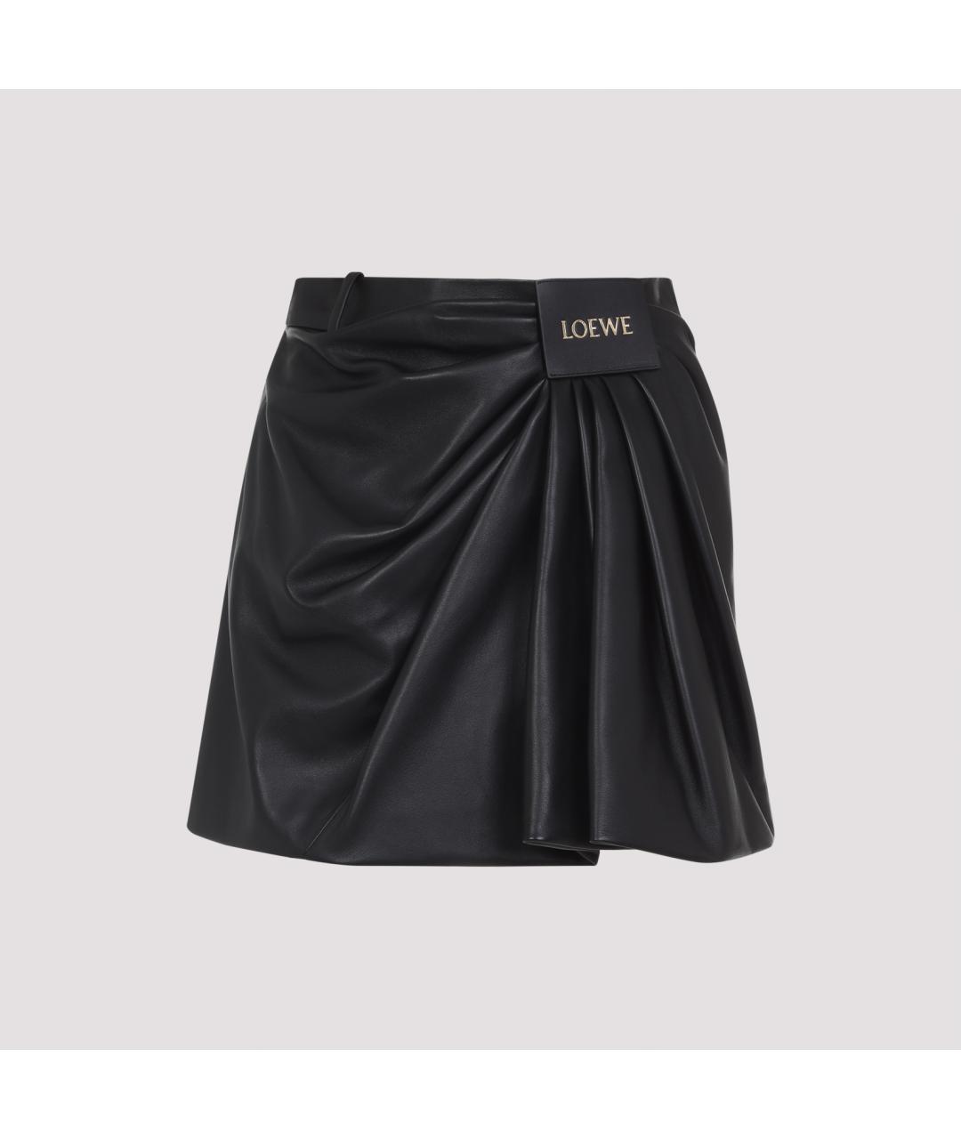 LOEWE Черная кожаная юбка мини, фото 2