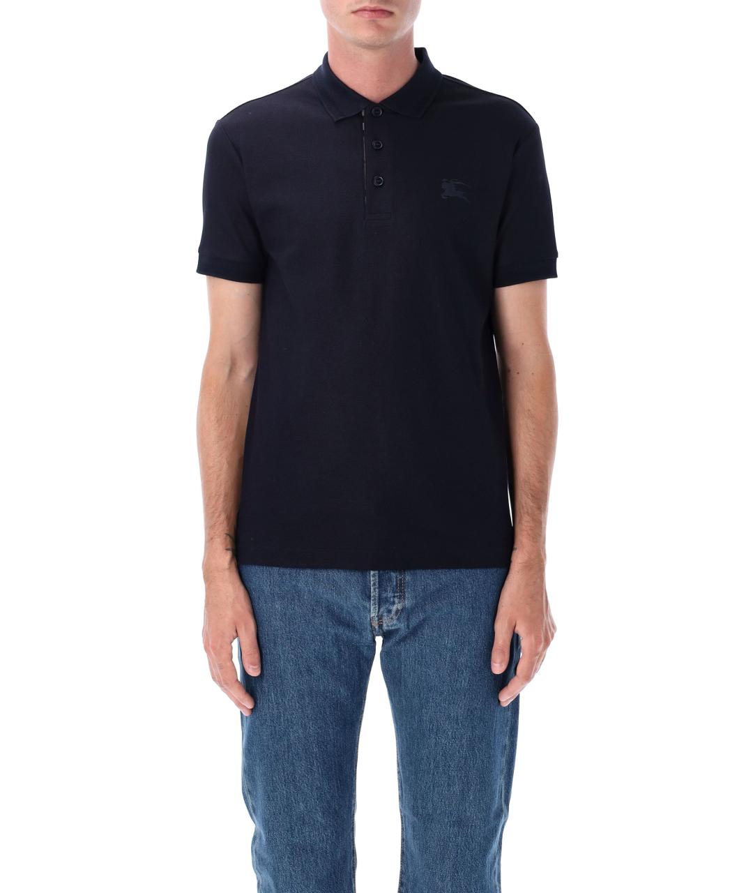 BURBERRY Темно-синяя хлопковая футболка, фото 4