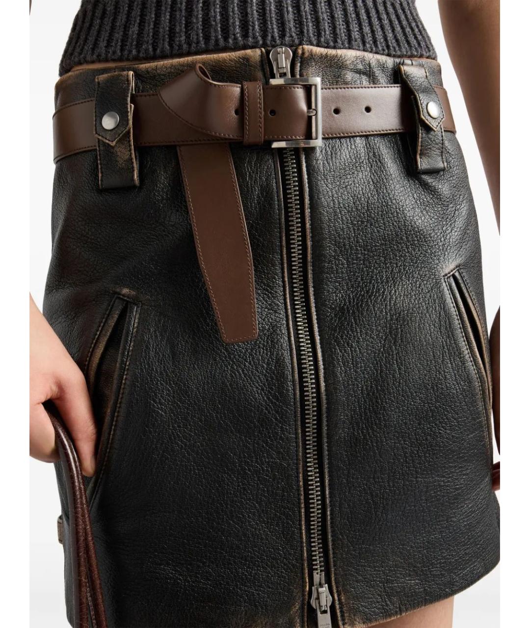 PRADA Черная кожаная юбка мини, фото 4