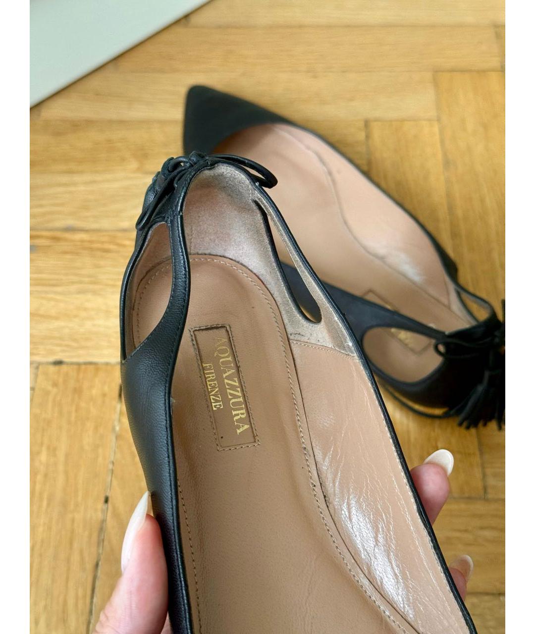 AQUAZZURA Черные кожаные балетки, фото 3
