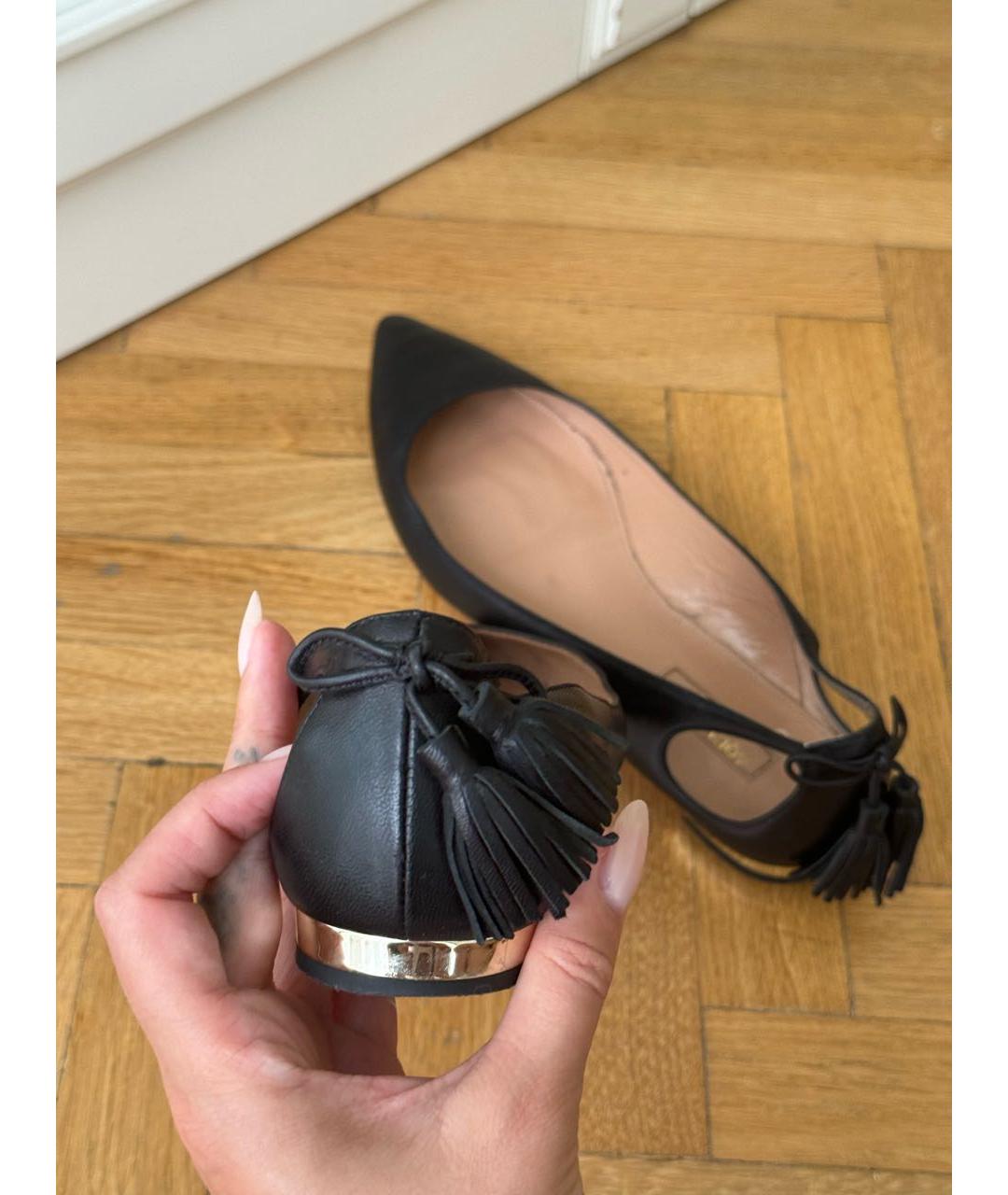 AQUAZZURA Черные кожаные балетки, фото 4