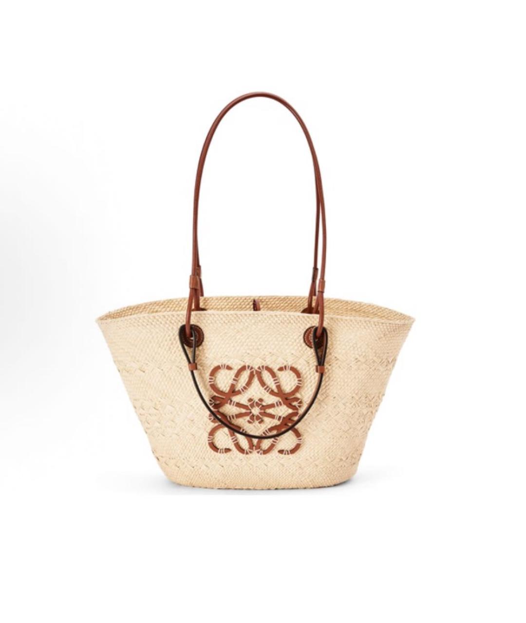 LOEWE Бежевая пелетеная пляжная сумка, фото 5