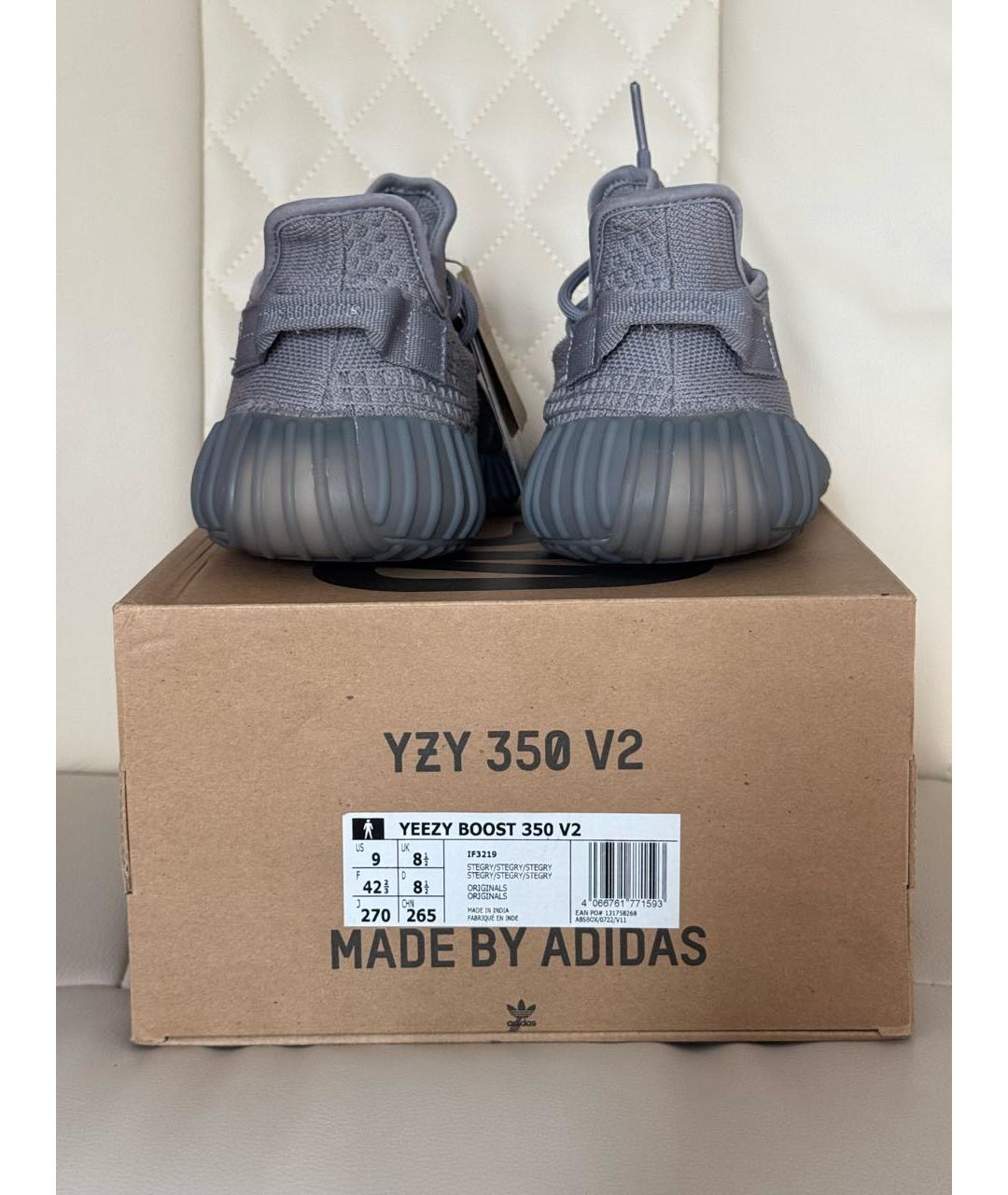 ADIDAS YEEZY Серые текстильные низкие кроссовки / кеды, фото 4