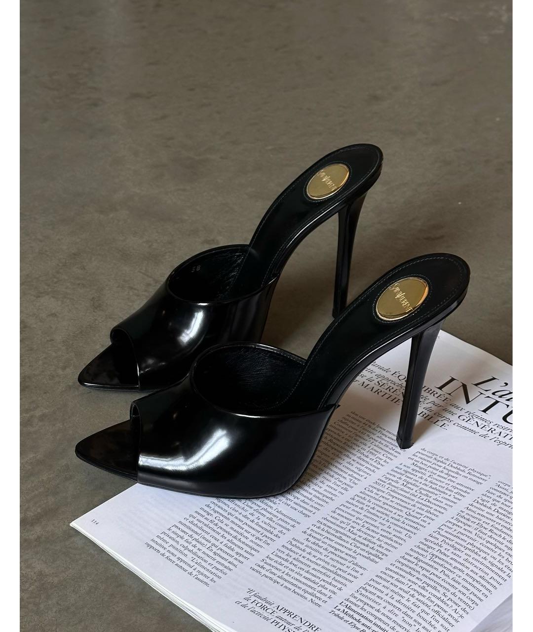 SAINT LAURENT Черные кожаные мюли, фото 5