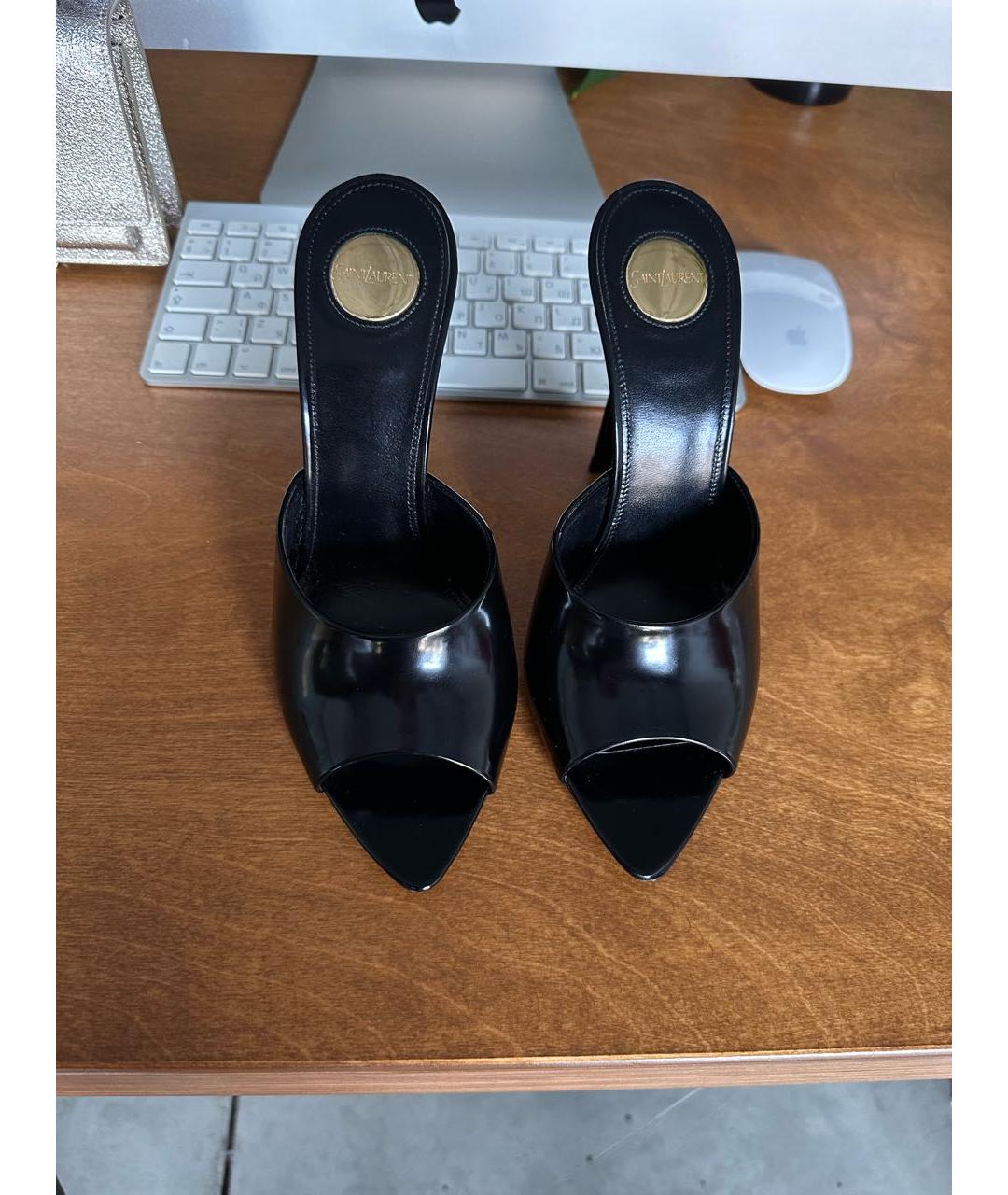 SAINT LAURENT Черные кожаные мюли, фото 7
