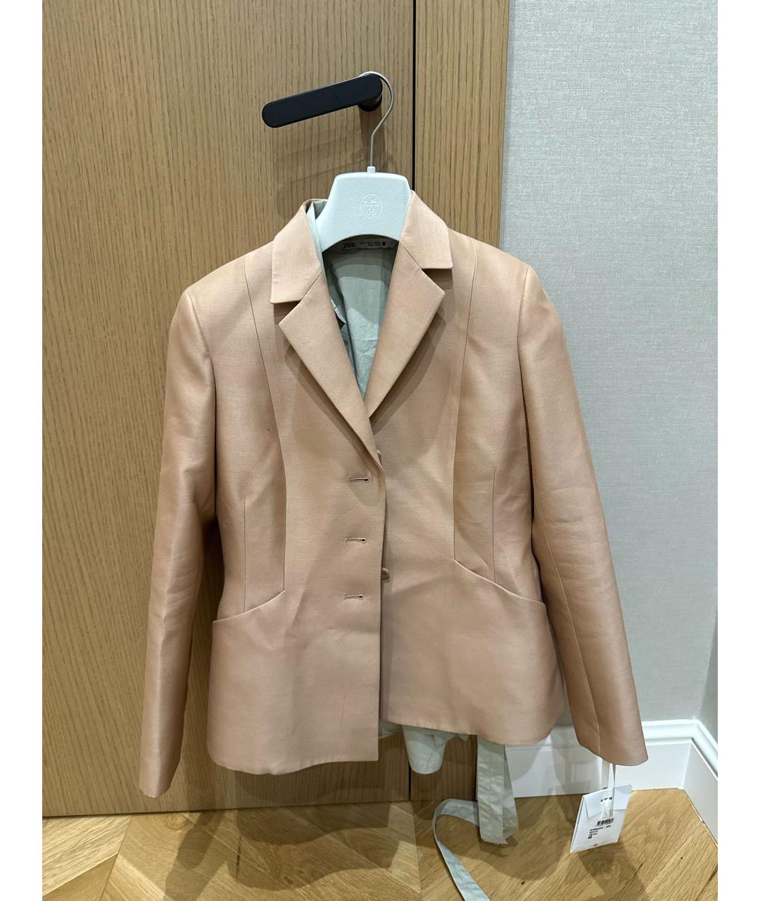CHRISTIAN DIOR Бежевый шелковый жакет/пиджак, фото 4