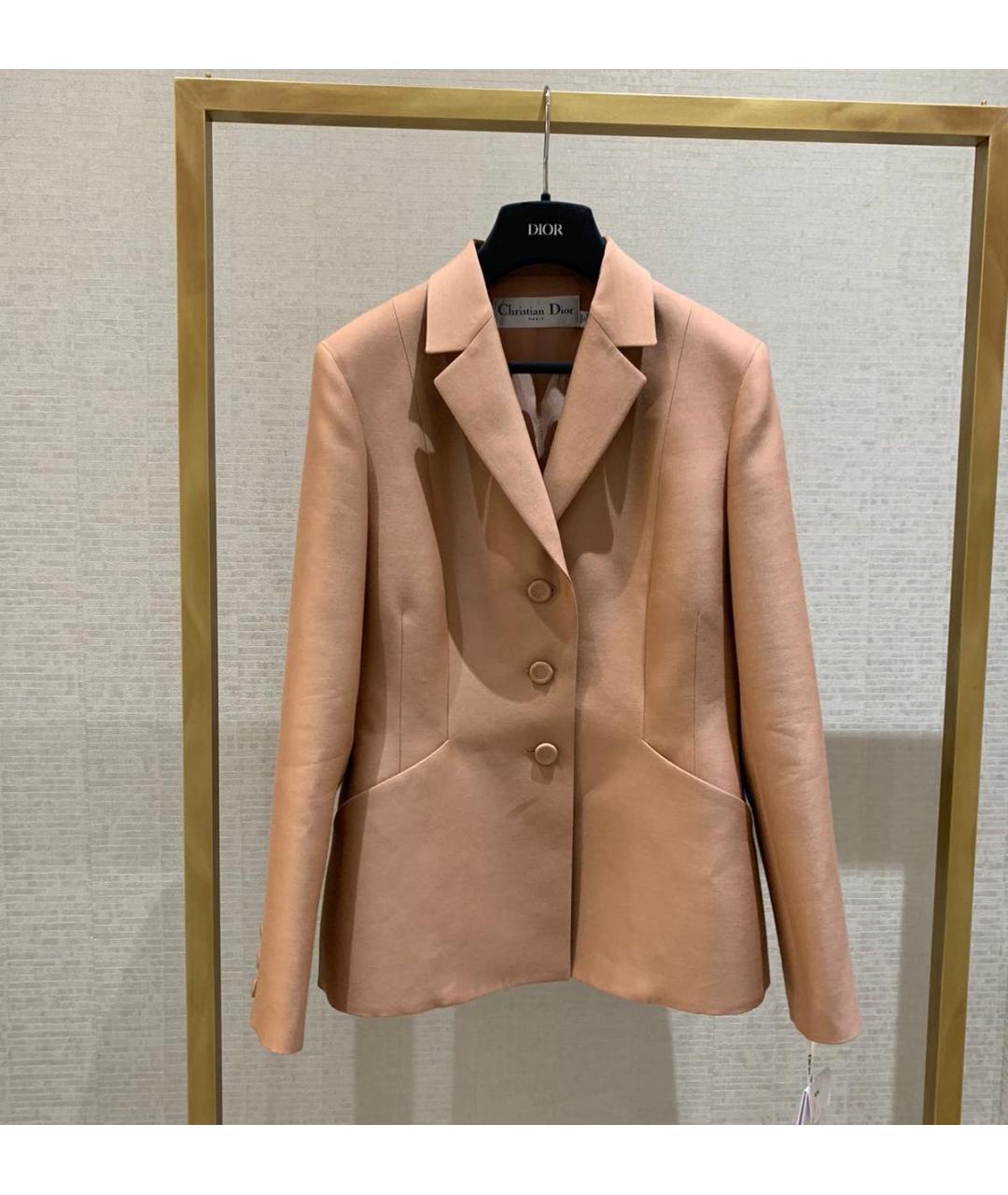 CHRISTIAN DIOR Бежевый шелковый жакет/пиджак, фото 5