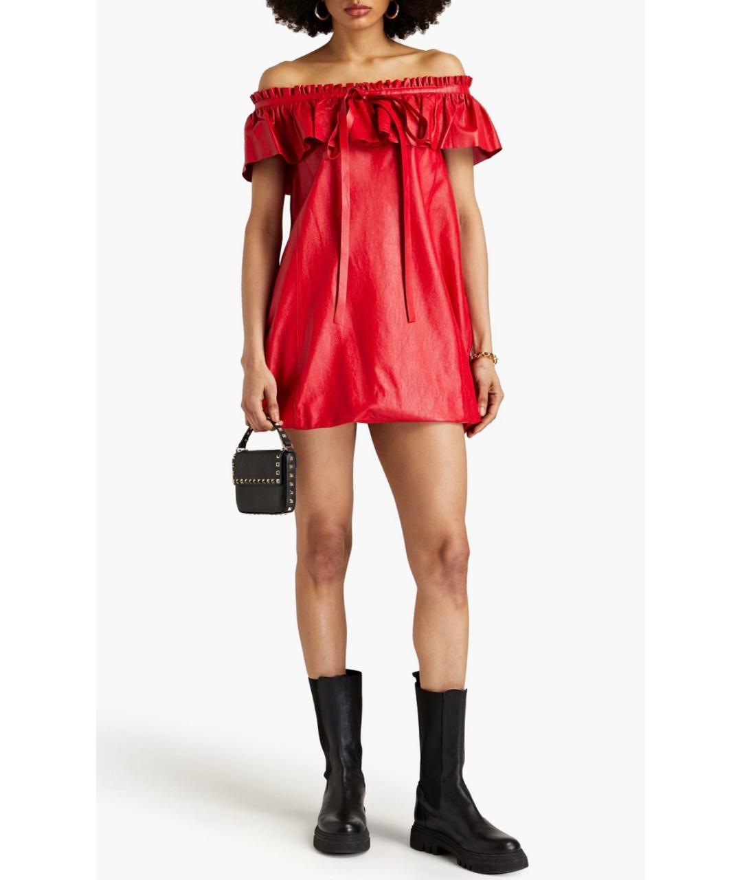 VALENTINO Красное кожаное коктейльное платье, фото 2