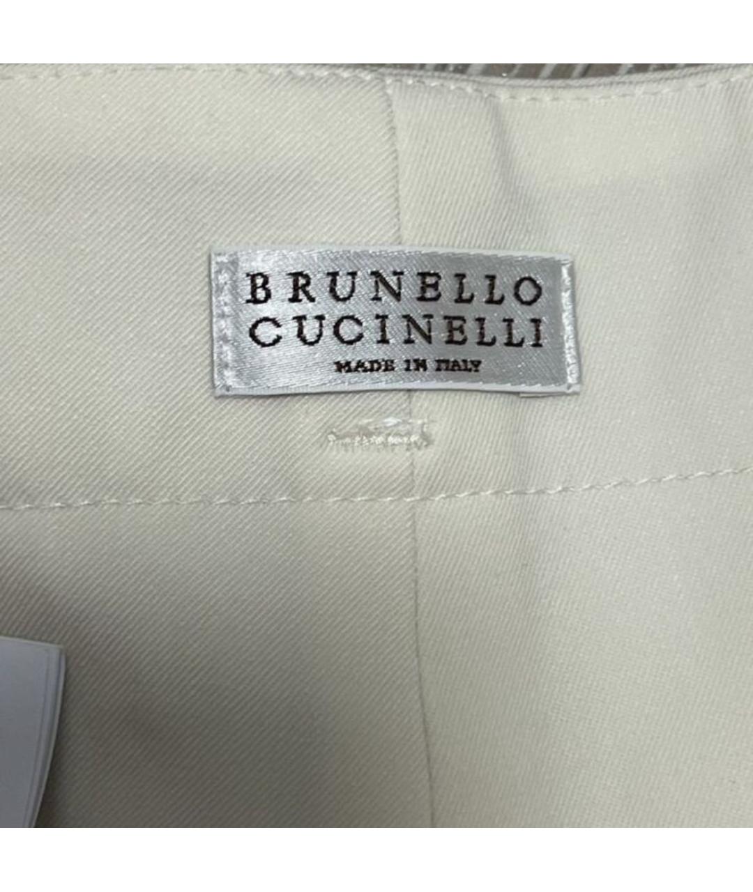 BRUNELLO CUCINELLI Бежевые шерстяные прямые брюки, фото 3