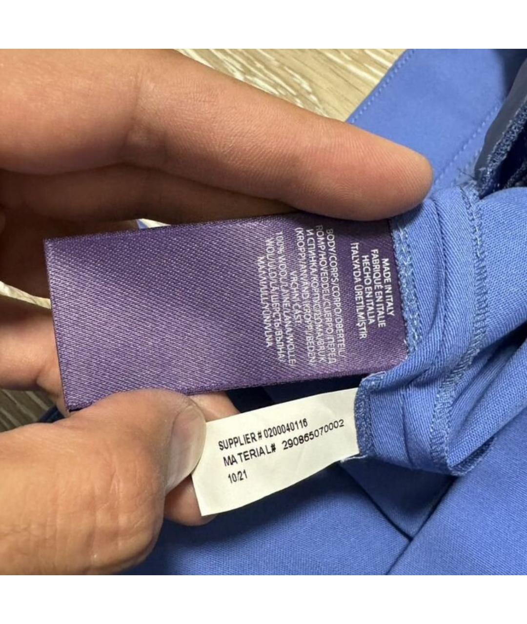 RALPH LAUREN Синие шерстяные прямые брюки, фото 4