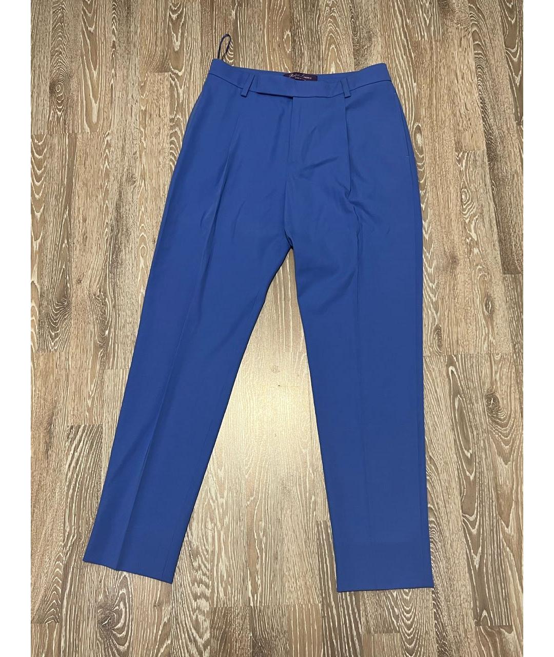 RALPH LAUREN Синие шерстяные прямые брюки, фото 8