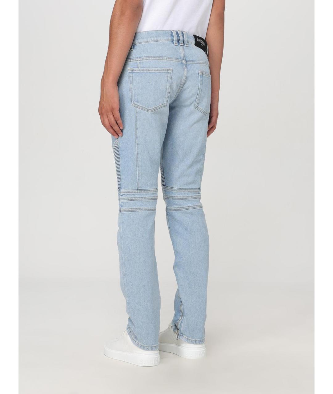 BALMAIN Голубые хлопко-эластановые прямые джинсы, фото 4