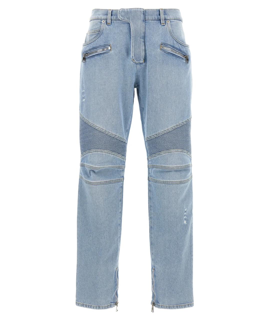 BALMAIN Голубые хлопко-эластановые прямые джинсы, фото 1