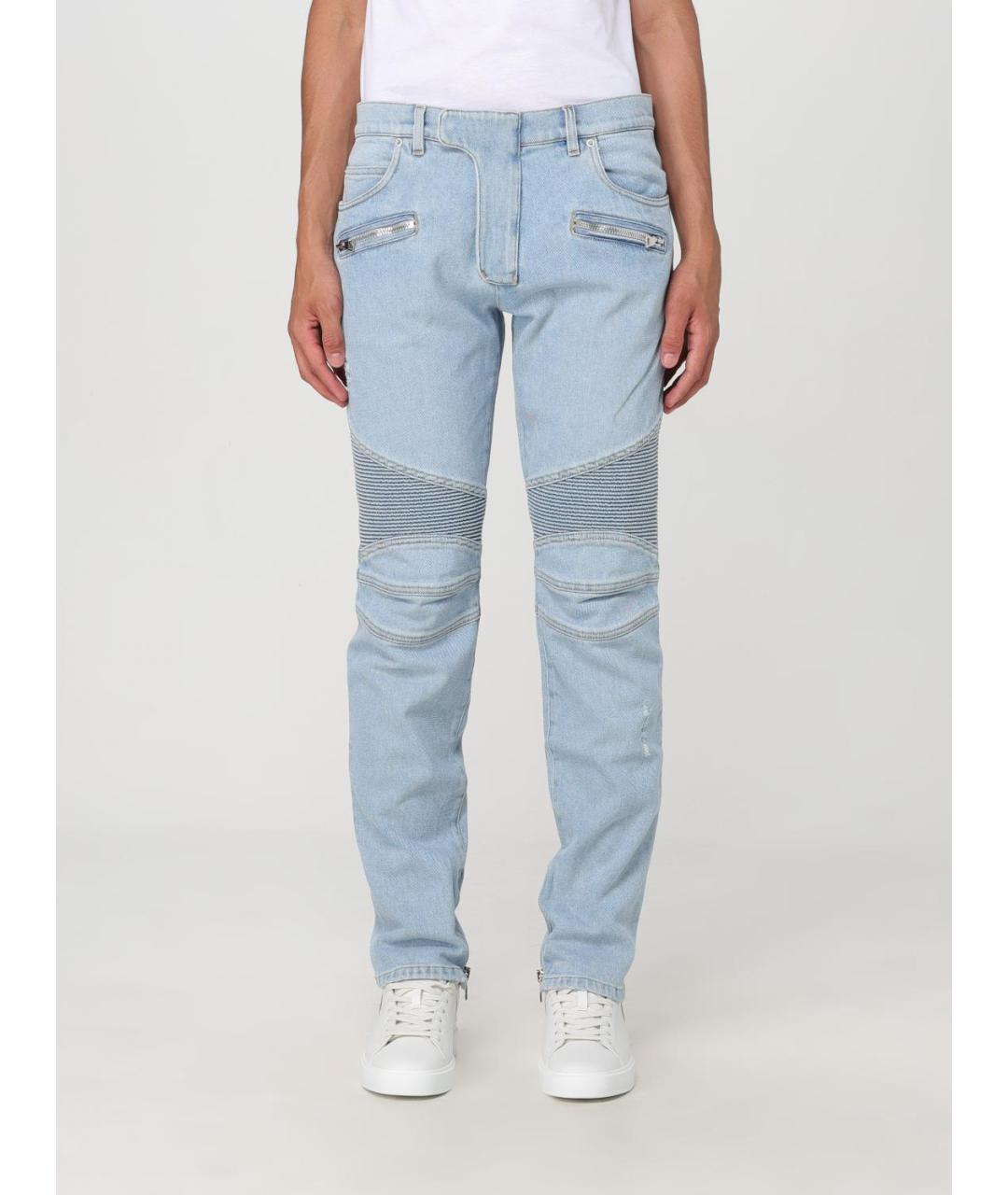 BALMAIN Голубые хлопко-эластановые прямые джинсы, фото 2