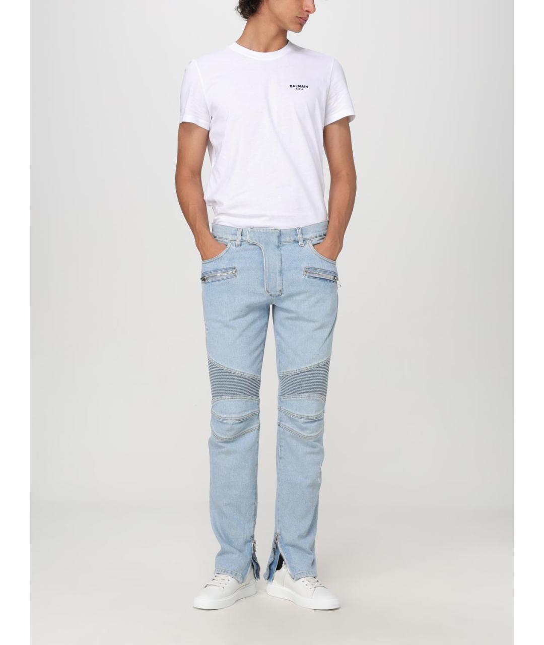BALMAIN Голубые хлопко-эластановые прямые джинсы, фото 3