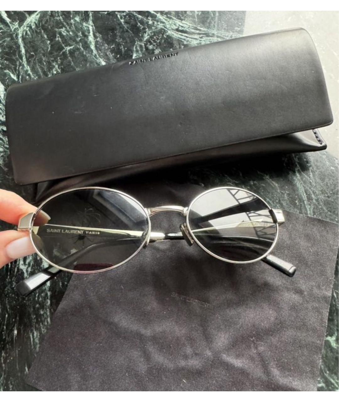 SAINT LAURENT Серебряные металлические солнцезащитные очки, фото 4