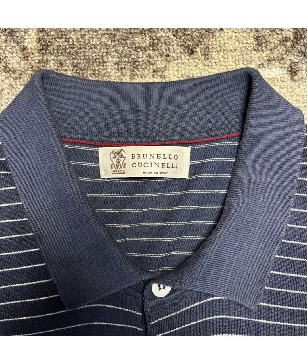 BRUNELLO CUCINELLI Темно-синее хлопковое поло с коротким рукавом, фото 4