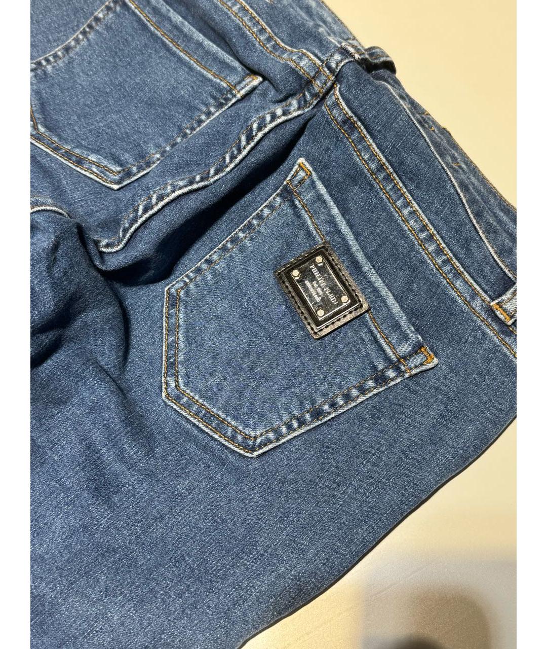 PHILIPP PLEIN Синие хлопко-полиэстеровые джинсы слим, фото 4