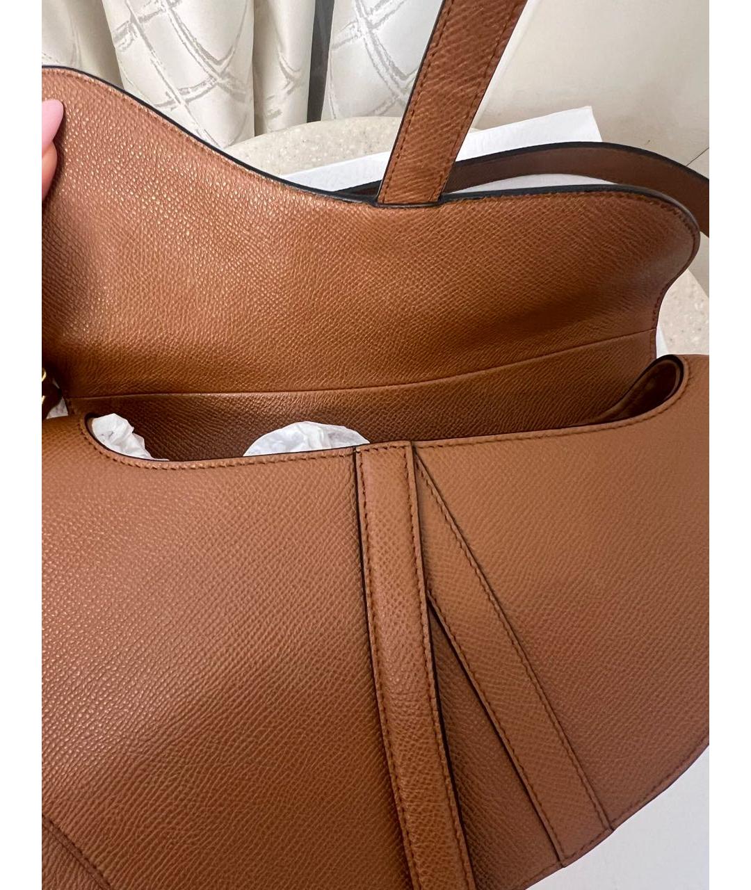 CHRISTIAN DIOR Коричневая кожаная сумка с короткими ручками, фото 4