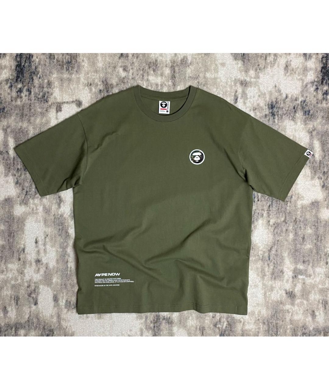 A BATHING APE Хаки хлопковая футболка, фото 3