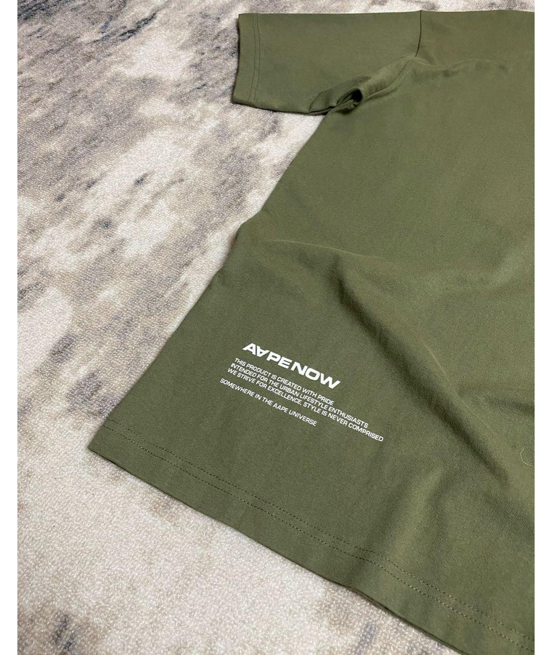 A BATHING APE Хаки хлопковая футболка, фото 5