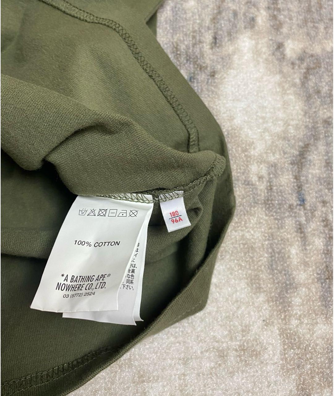 A BATHING APE Хаки хлопковая футболка, фото 6