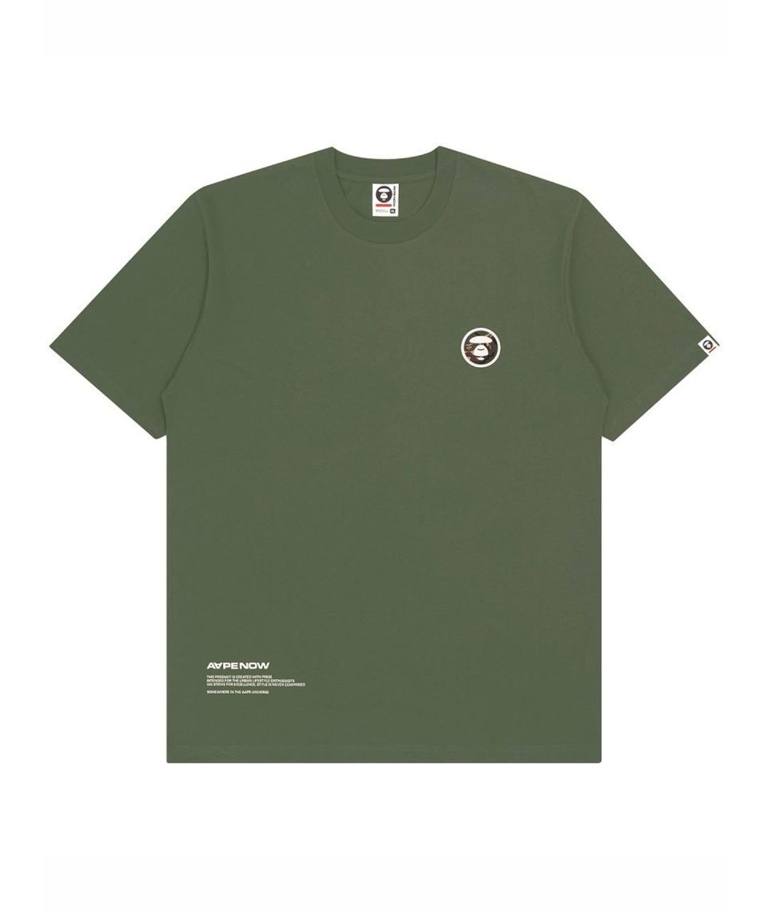 A BATHING APE Хаки хлопковая футболка, фото 1