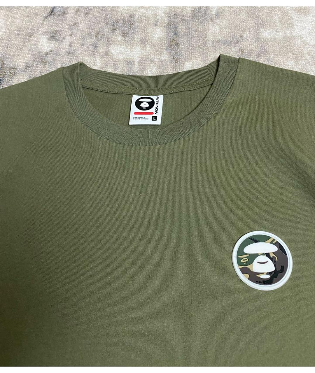 A BATHING APE Хаки хлопковая футболка, фото 4