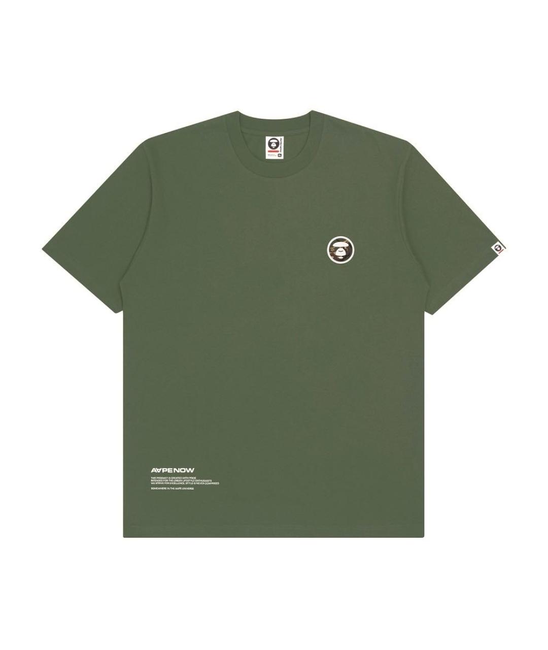 A BATHING APE Хаки хлопковая футболка, фото 7