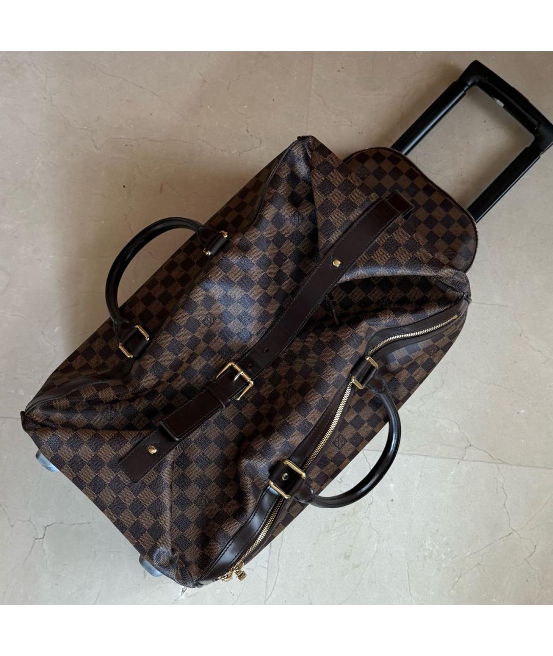 LOUIS VUITTON Коричневый кожаный чемодан, фото 4